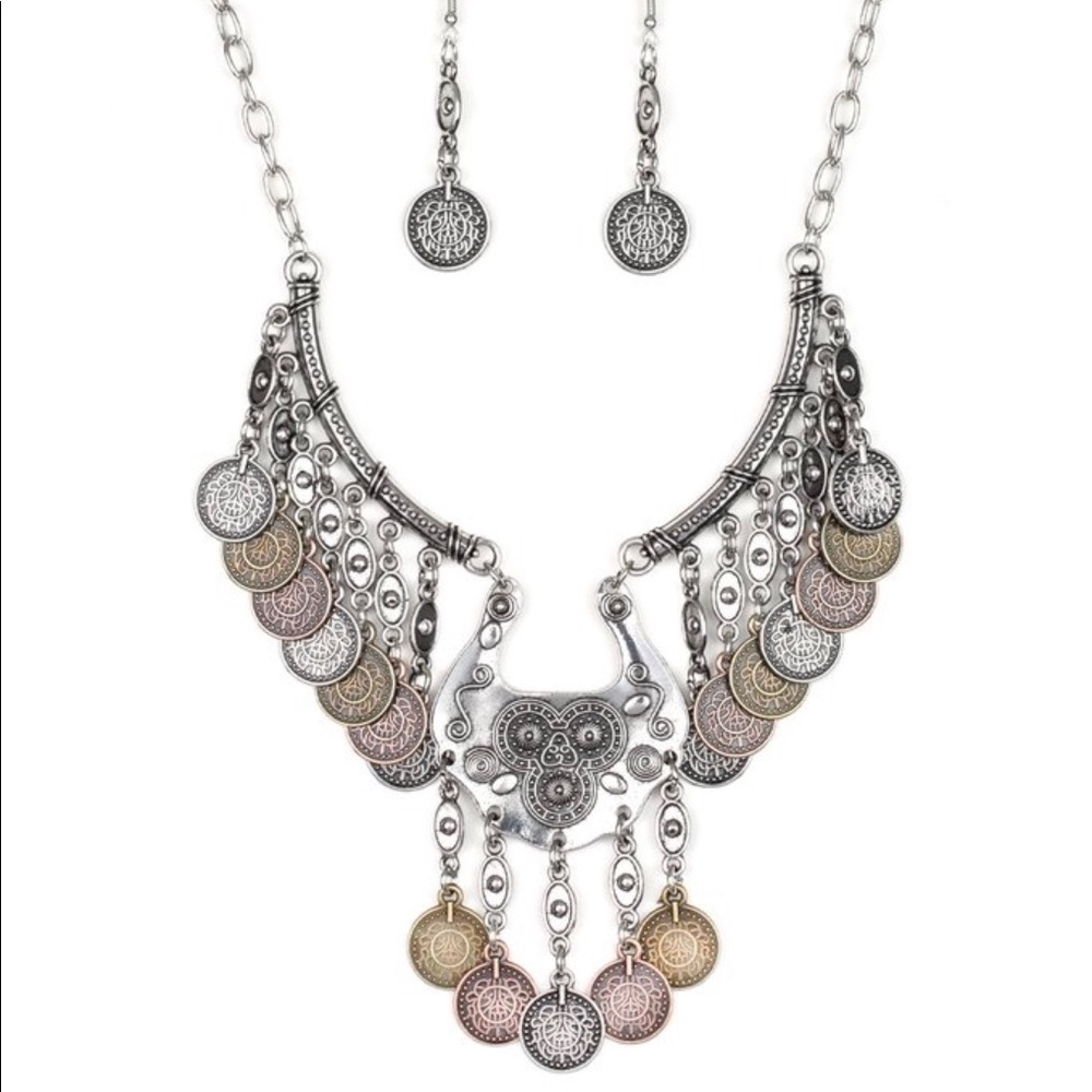 Boho/Tribal Layered Statement Necklace Earrings